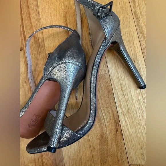 Tory Burch Keri Crackled Metallic Sandal Pewter Stiletto Heels size 8.5 - Picture 7 of 10